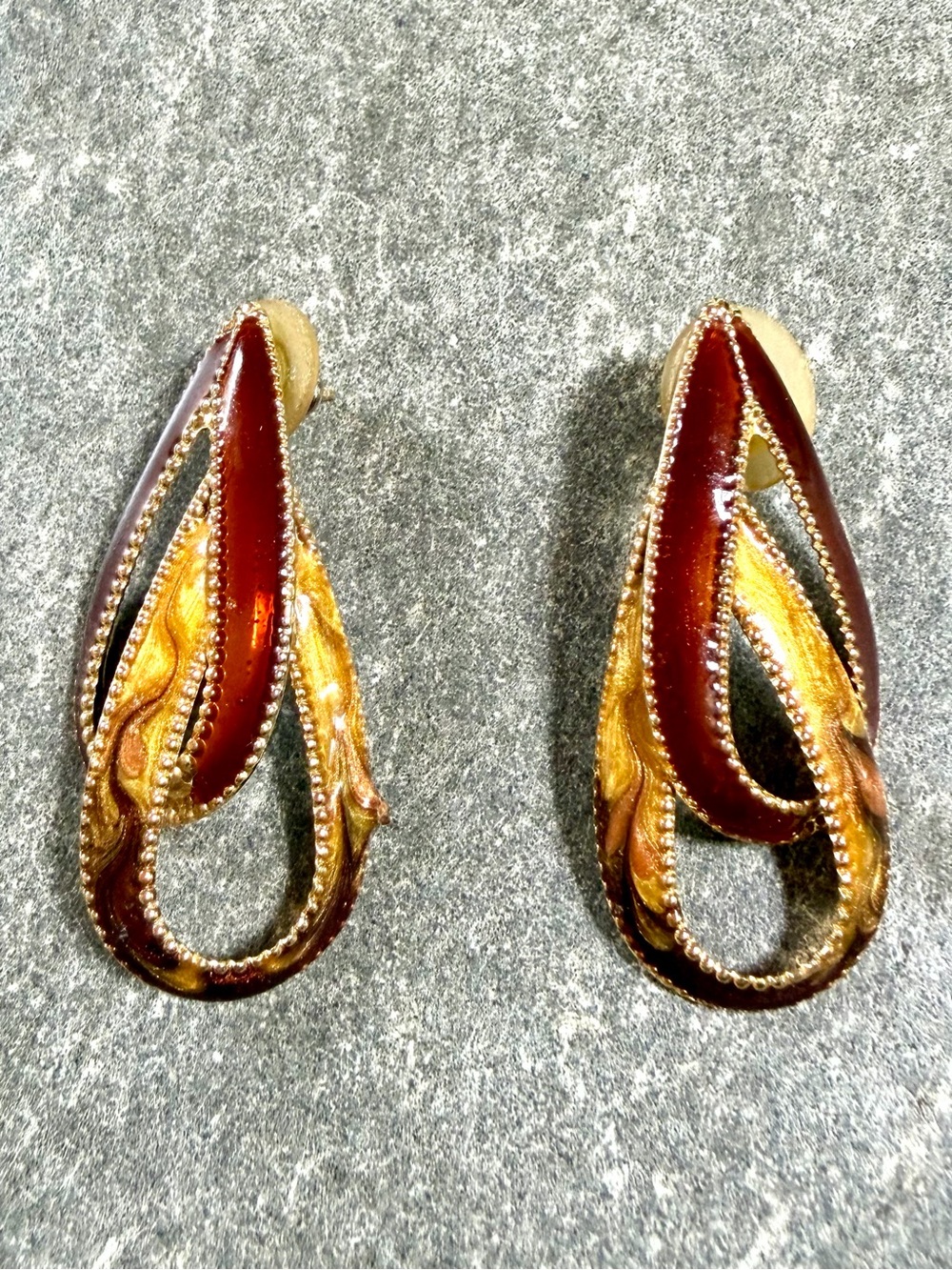 Vintage 80’s Double Teardrop Enamel Earrings - Women Jewelry